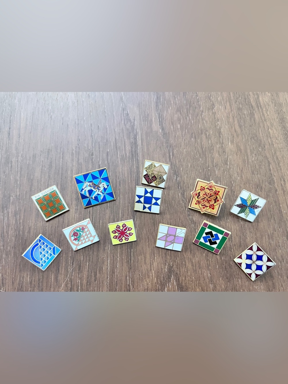 Assorted Quilt Block Enamel Pins 
Lot of 12